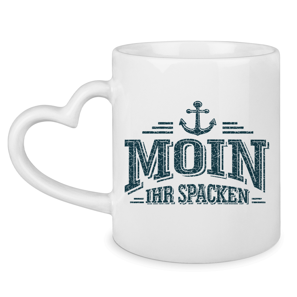 Keramik-Tasse mit Herzhenkel  "MOIN Ihr Spacken" #502
