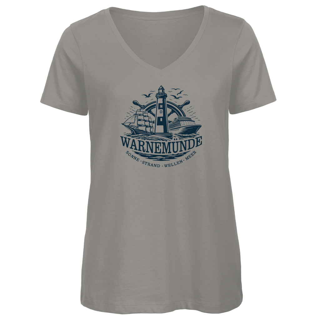 T-Shirt Damen V-Neck "Warnemünde Leuchtturm" #500
