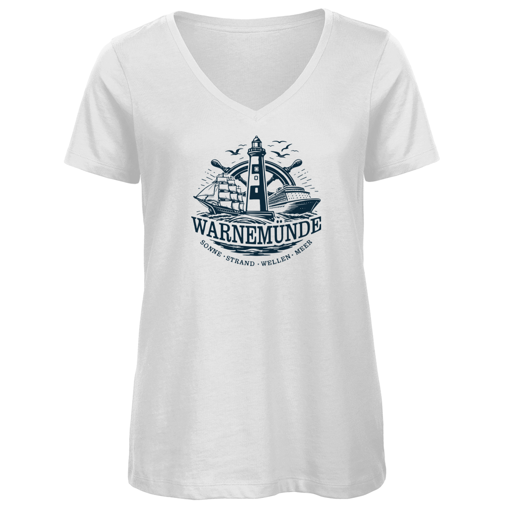 T-Shirt Damen V-Neck "Warnemünde Leuchtturm" #500
