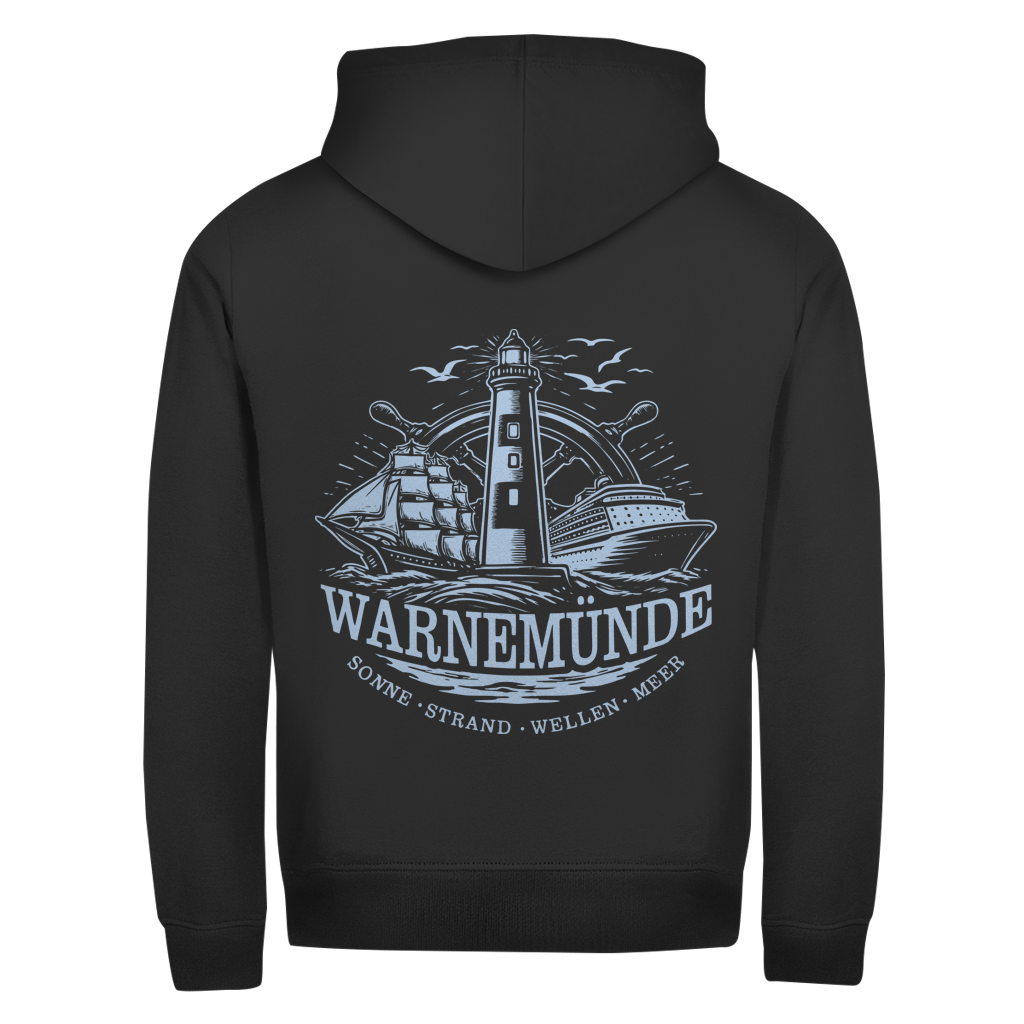 Hoodie-Jacke  "Warnemünde Leuchtturm" #500 - beidseitiger Druck