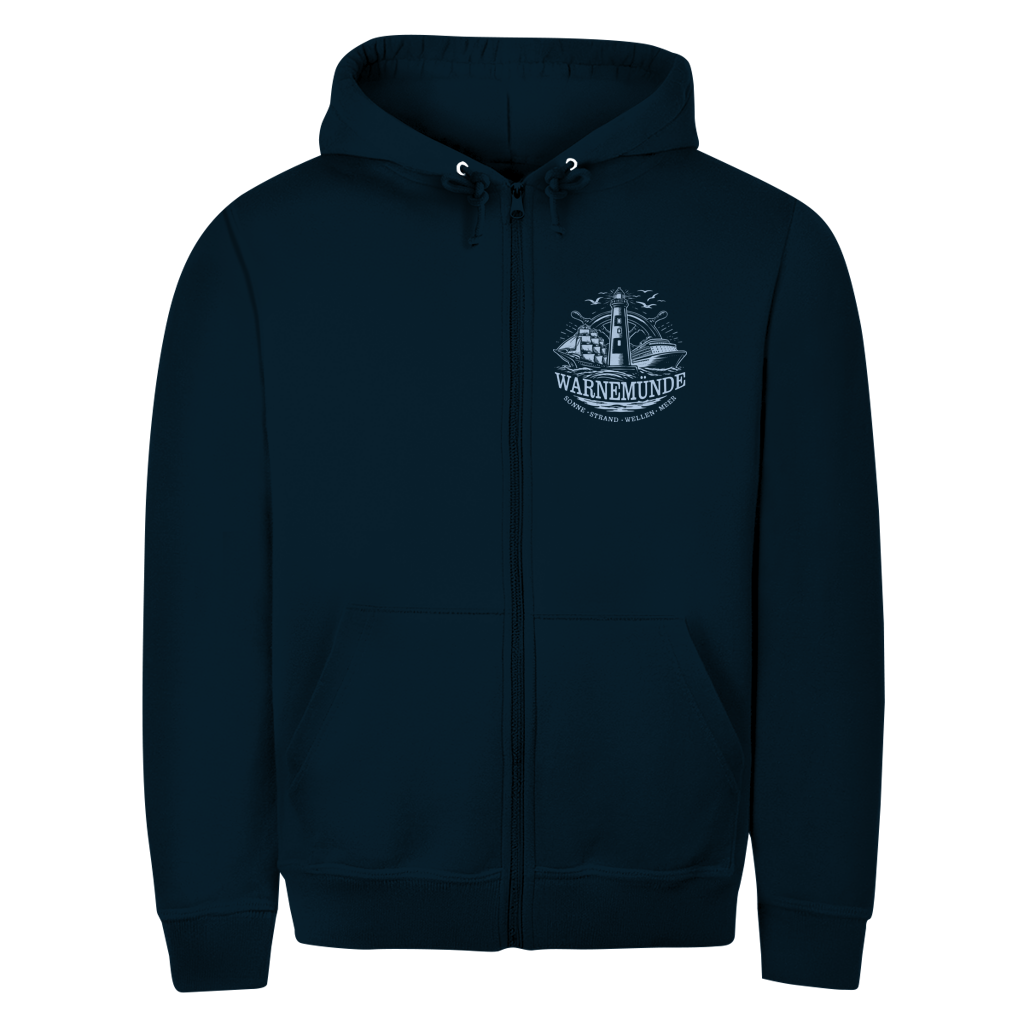 Hoodie-Jacke  "Warnemünde Leuchtturm" #500 - beidseitiger Druck