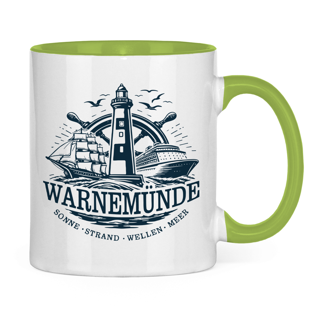 Keramik-Tasse zweifarbig  "Warnemünde Leuchtturm" #500