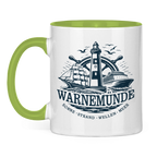 Keramik-Tasse zweifarbig  "Warnemünde Leuchtturm" #500