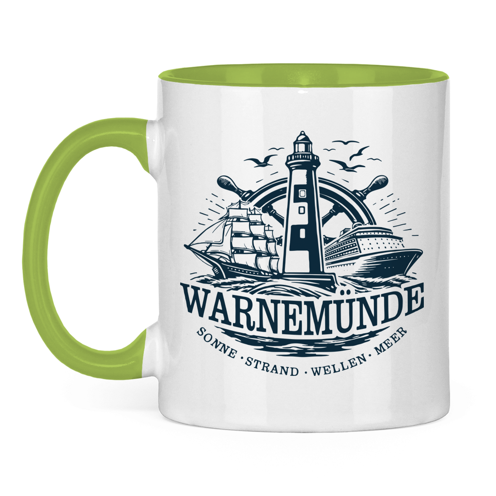 Keramik-Tasse zweifarbig  "Warnemünde Leuchtturm" #500