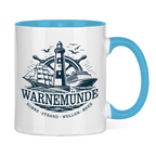 Keramik-Tasse zweifarbig  "Warnemünde Leuchtturm" #500