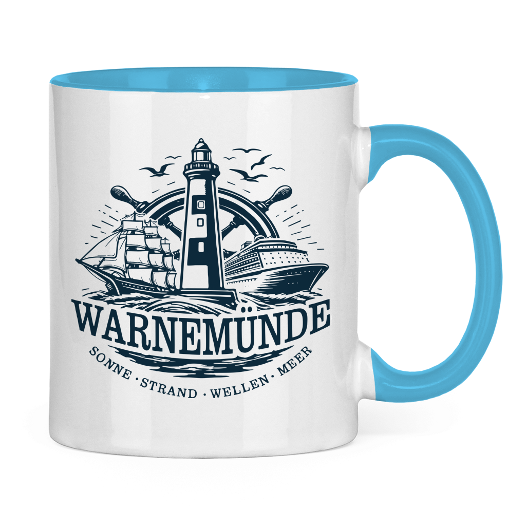 Keramik-Tasse zweifarbig  "Warnemünde Leuchtturm" #500