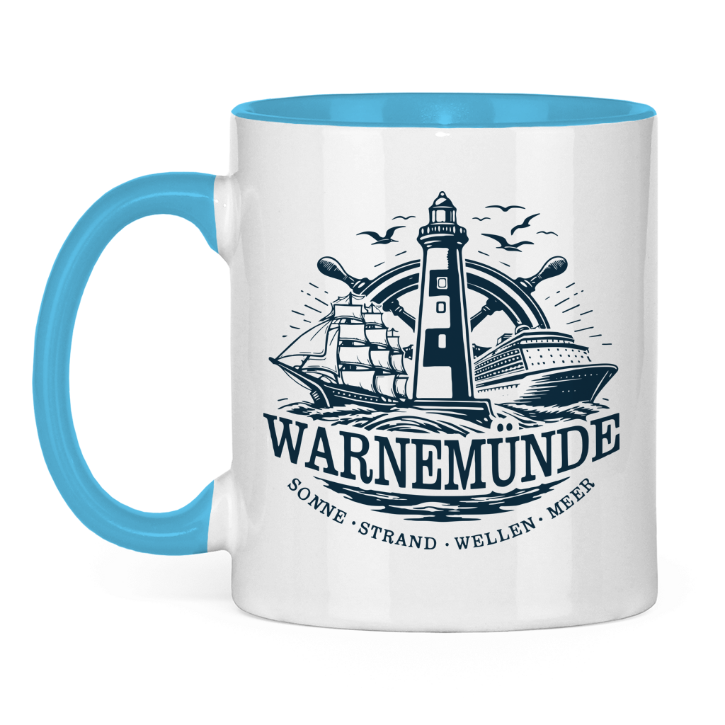 Keramik-Tasse zweifarbig  "Warnemünde Leuchtturm" #500