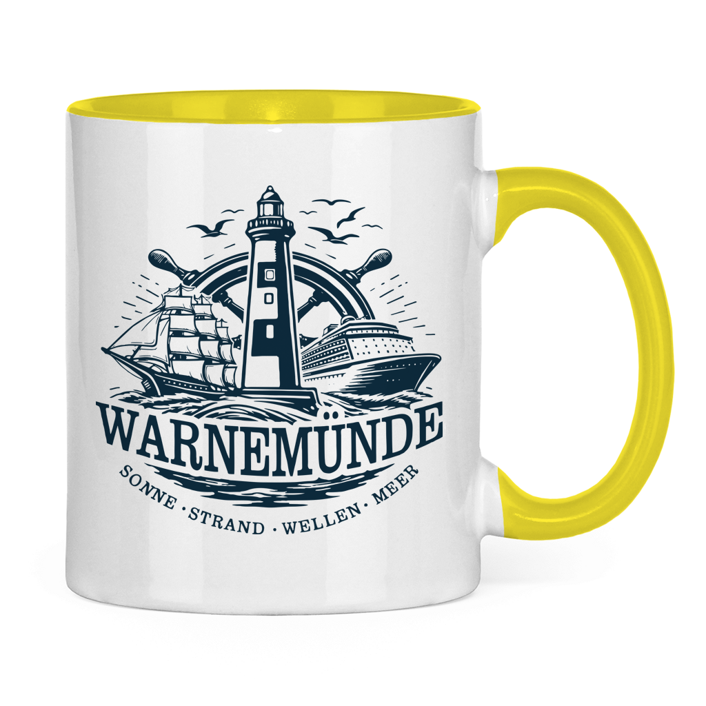 Keramik-Tasse zweifarbig  "Warnemünde Leuchtturm" #500