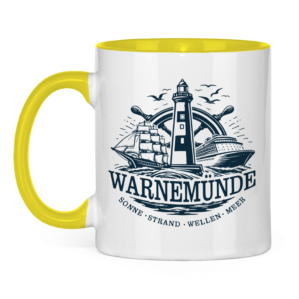 Keramik-Tasse zweifarbig  "Warnemünde Leuchtturm" #500