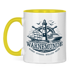 Keramik-Tasse zweifarbig  "Warnemünde Leuchtturm" #500