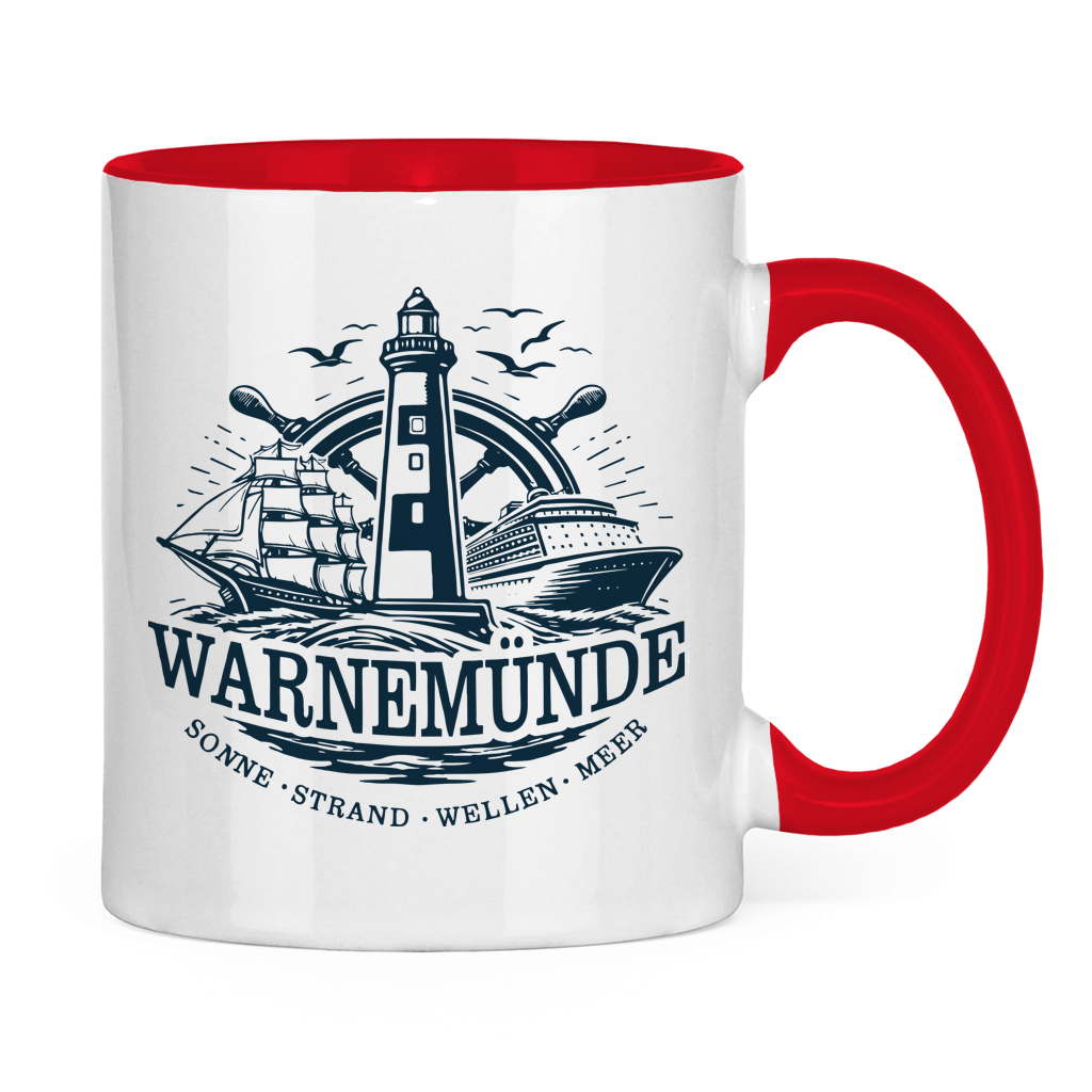 Keramik-Tasse zweifarbig  "Warnemünde Leuchtturm" #500