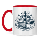Keramik-Tasse zweifarbig  "Warnemünde Leuchtturm" #500