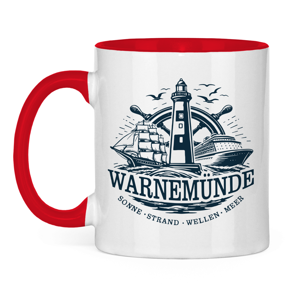 Keramik-Tasse zweifarbig  "Warnemünde Leuchtturm" #500