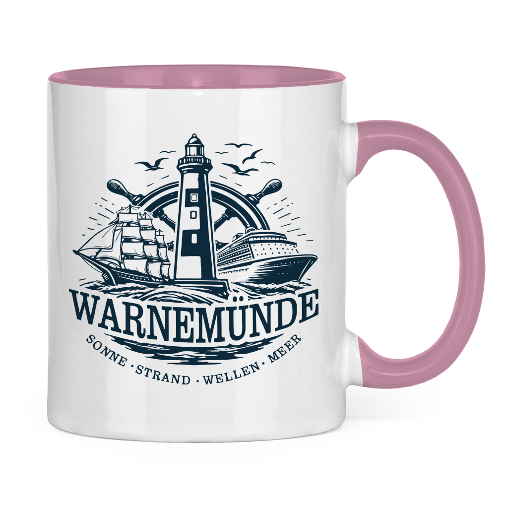 Keramik-Tasse zweifarbig  "Warnemünde Leuchtturm" #500