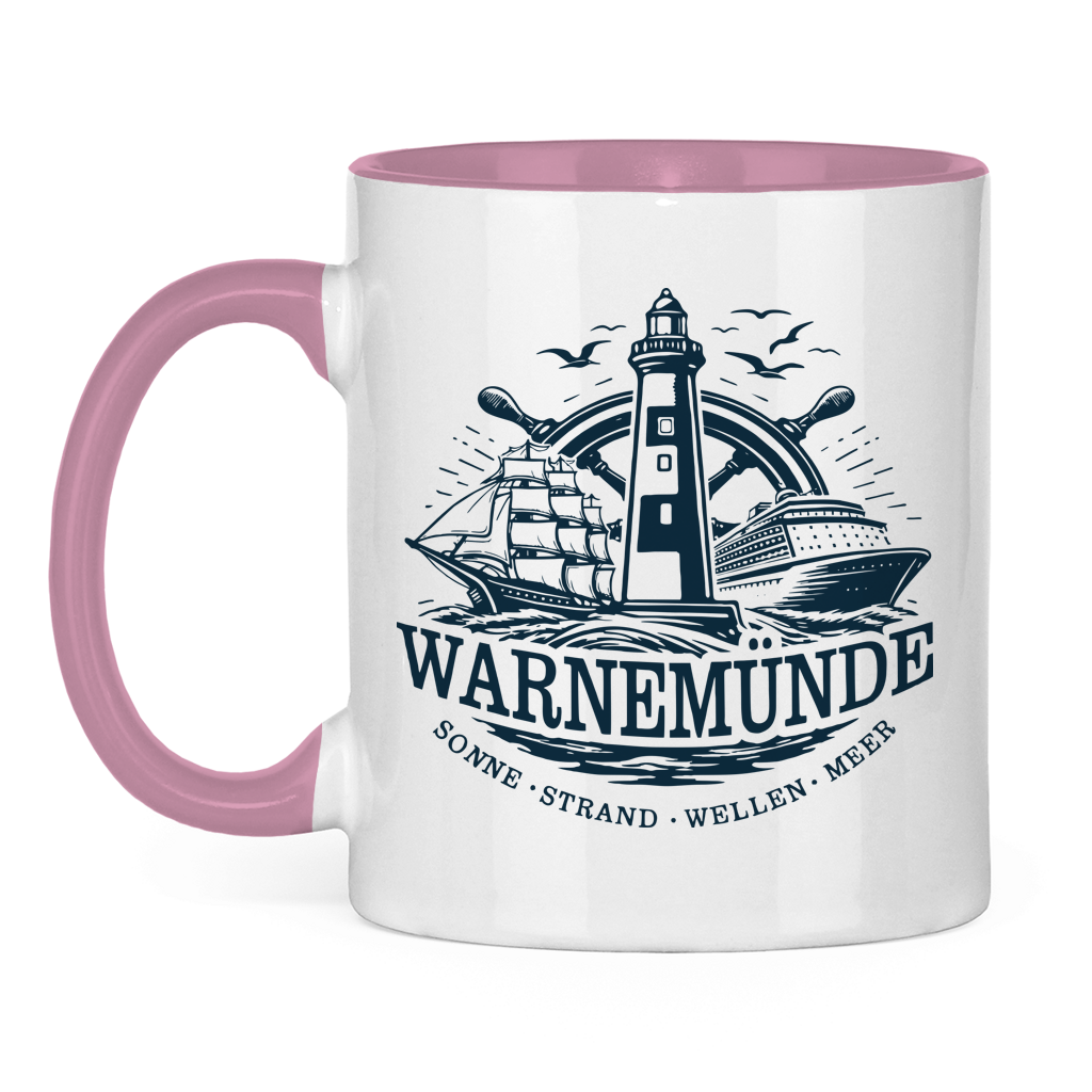 Keramik-Tasse zweifarbig  "Warnemünde Leuchtturm" #500