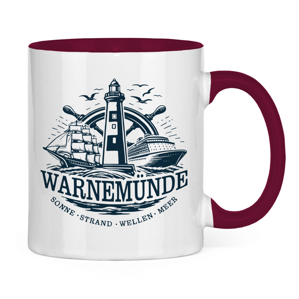 Keramik-Tasse zweifarbig  "Warnemünde Leuchtturm" #500