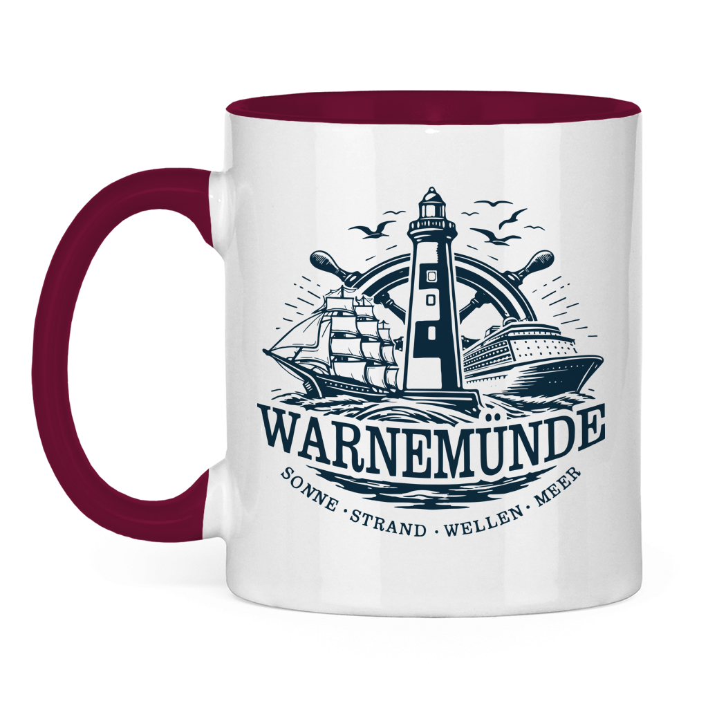 Keramik-Tasse zweifarbig  "Warnemünde Leuchtturm" #500