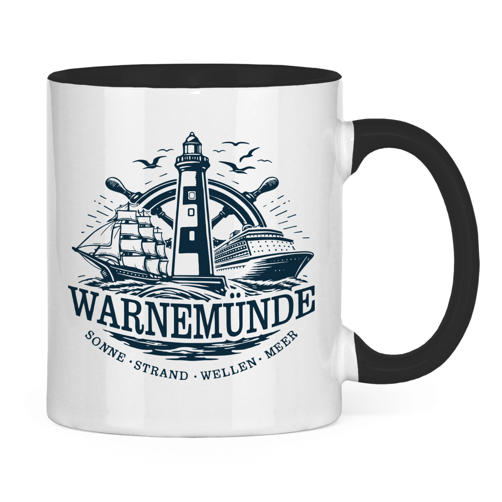 Keramik-Tasse zweifarbig  "Warnemünde Leuchtturm" #500