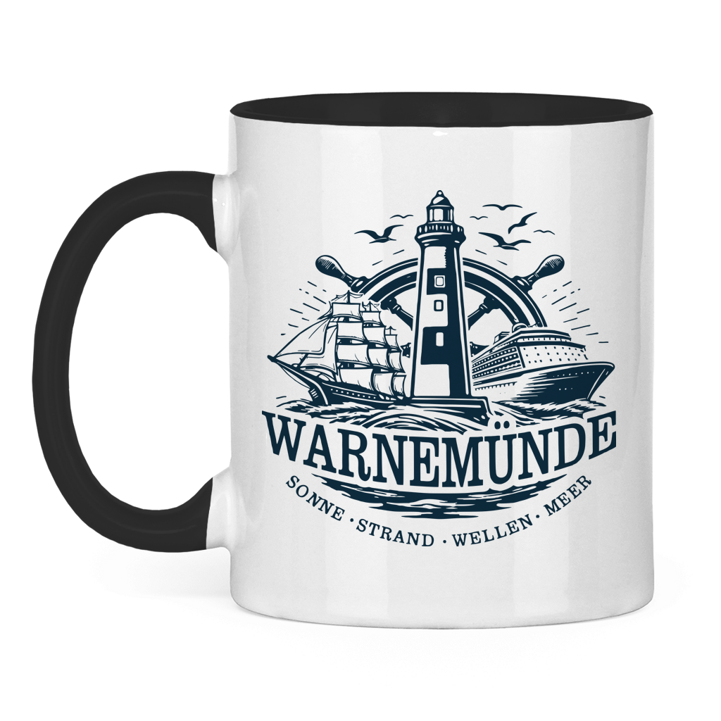 Keramik-Tasse zweifarbig  "Warnemünde Leuchtturm" #500