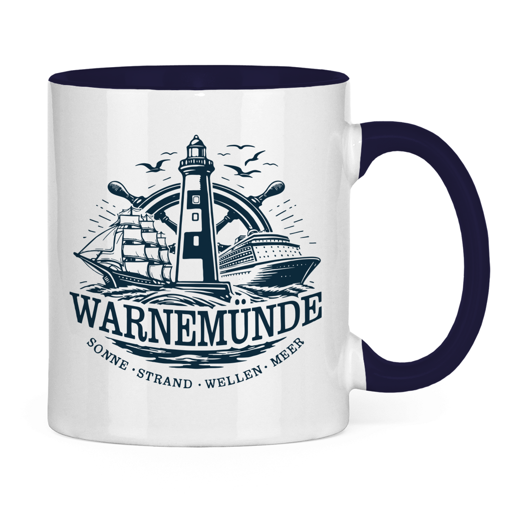 Keramik-Tasse zweifarbig  "Warnemünde Leuchtturm" #500