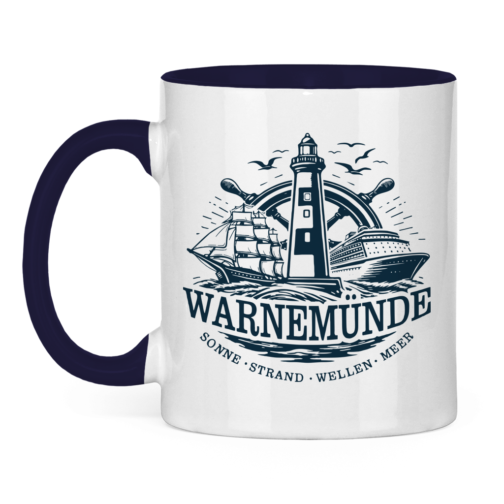 Keramik-Tasse zweifarbig  "Warnemünde Leuchtturm" #500