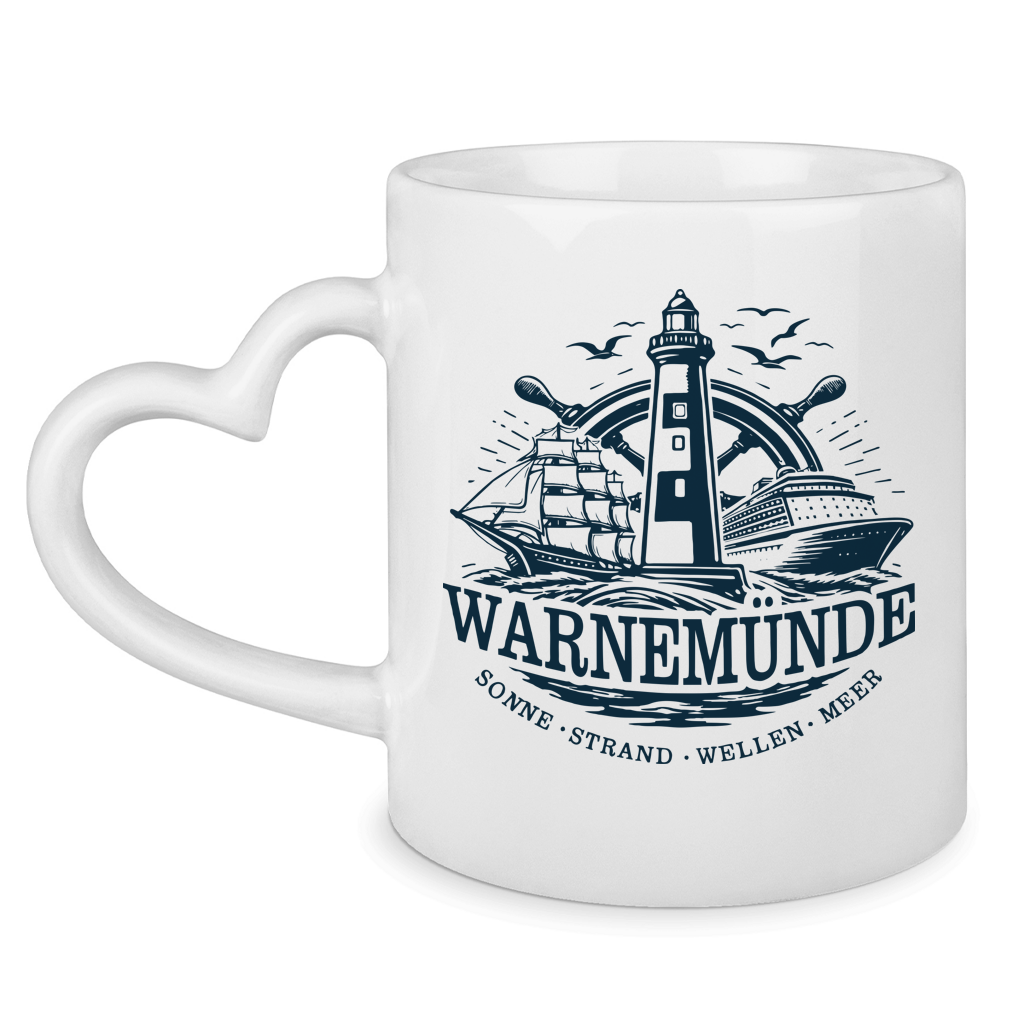 Keramik-Tasse mit Herzhenkel  "Warnemünde Leuchtturm" #500