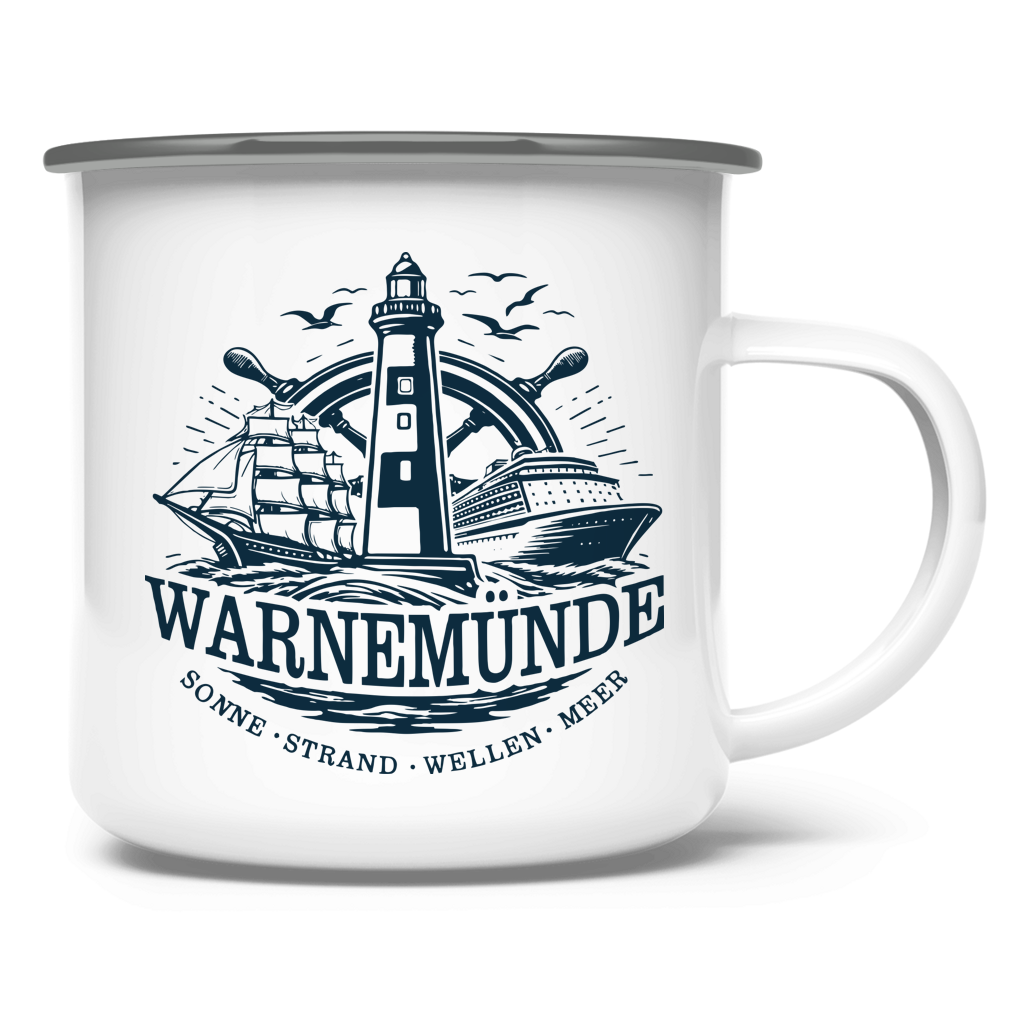 Emaille Tasse  "Warnemünde Leuchtturm" #500