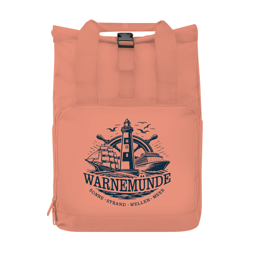 Rucksack mit Seitentasche  "Warnemünde Leuchtturm" #500 Gr. S