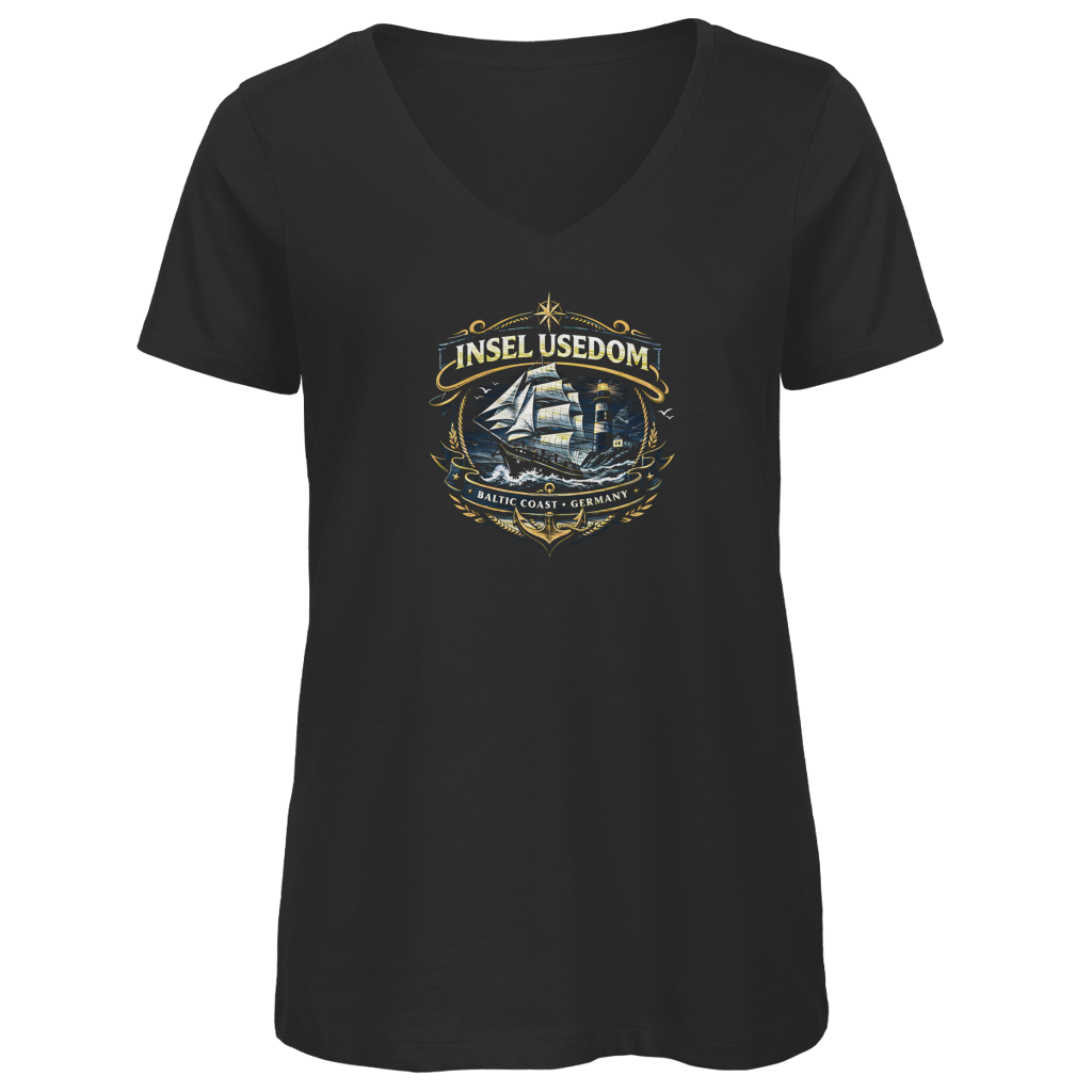 T-Shirt Damen V-Neck Segelschiff #584 Insel Usedom
