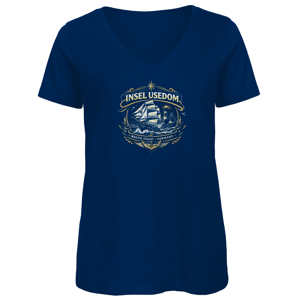 T-Shirt Damen V-Neck Segelschiff #584 Insel Usedom