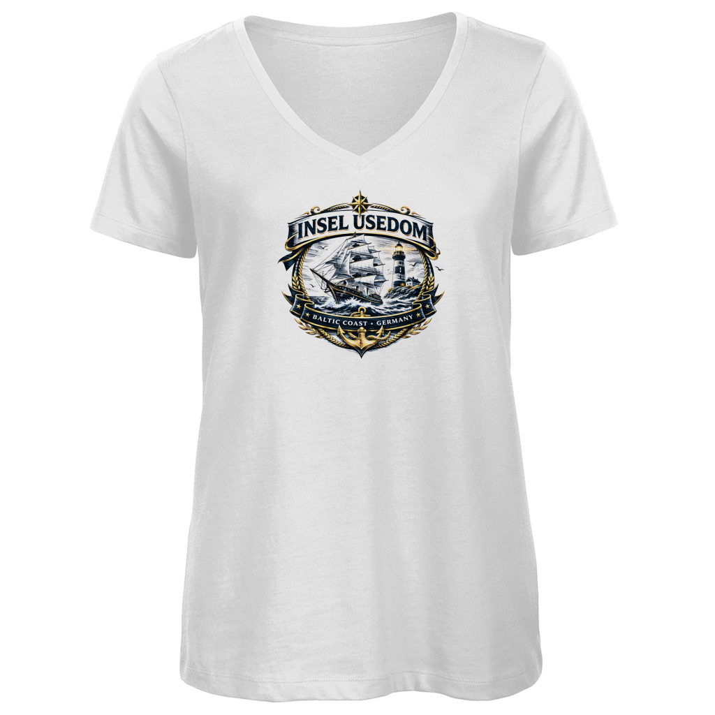T-Shirt Damen V-Neck Segelschiff #584 Insel Usedom