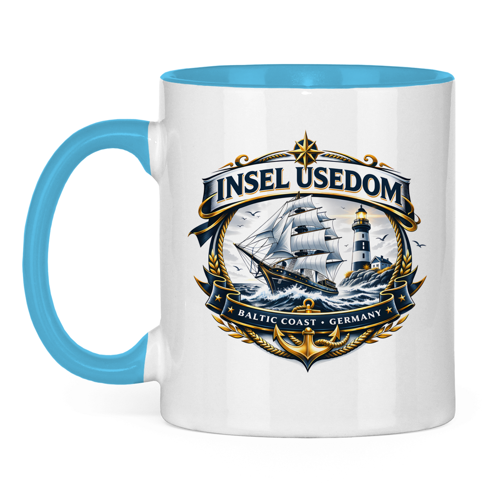 Keramik-Tasse zweifarbig  Segelschiff #584 Insel Usedom