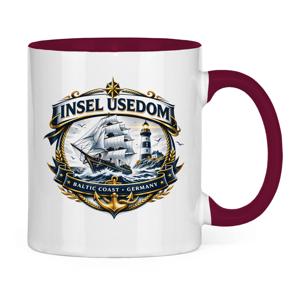 Keramik-Tasse zweifarbig  Segelschiff #584 Insel Usedom