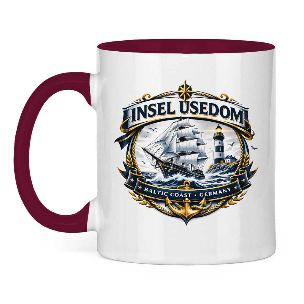 Keramik-Tasse zweifarbig  Segelschiff #584 Insel Usedom
