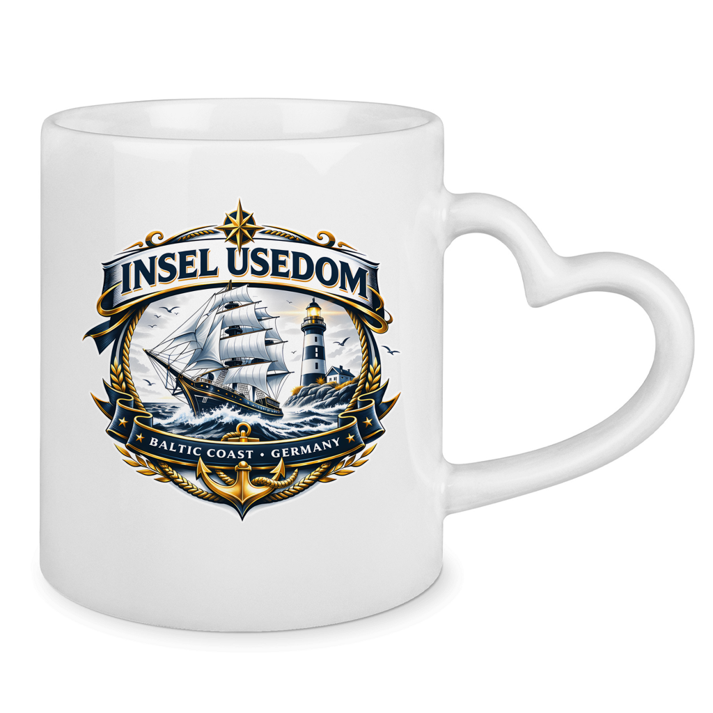 Keramik-Tasse mit Herzhenkel  Segelschiff #584 Insel Usedom
