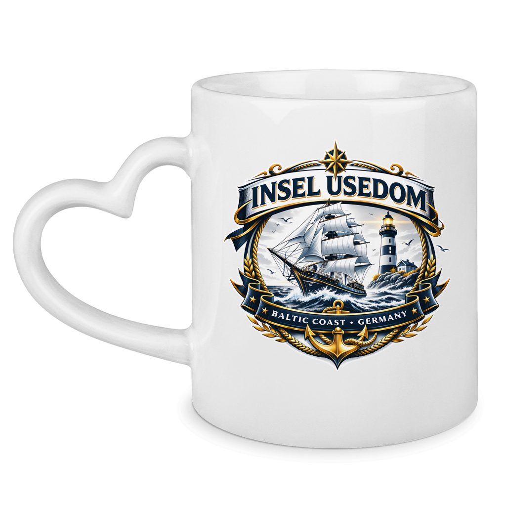 Keramik-Tasse mit Herzhenkel  Segelschiff #584 Insel Usedom