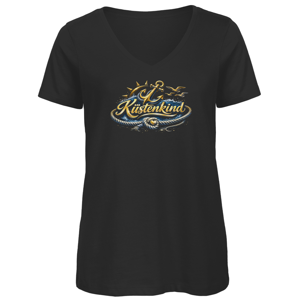 T-Shirt Damen V-Neck  Küstenkind #600 blau-gold