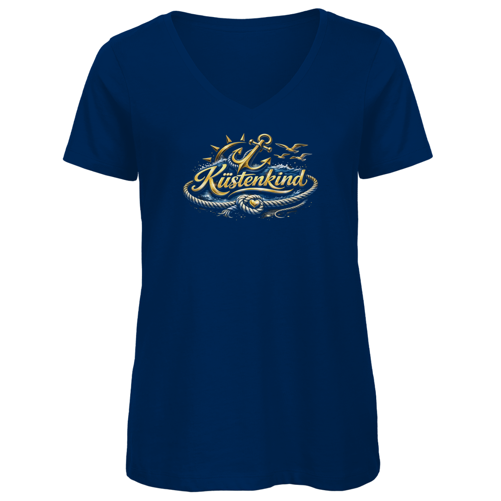 T-Shirt Damen V-Neck  Küstenkind #600 blau-gold