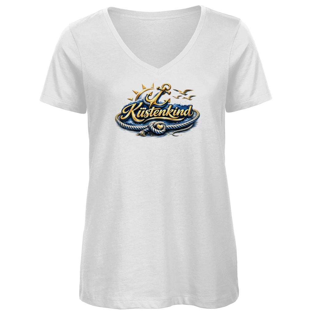 T-Shirt Damen V-Neck  Küstenkind #600 blau-gold
