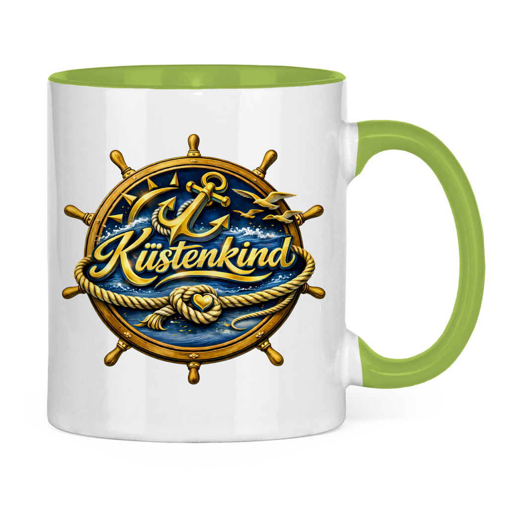 Keramik-Tasse zweifarbig  Küstenkind #600 blau-gold