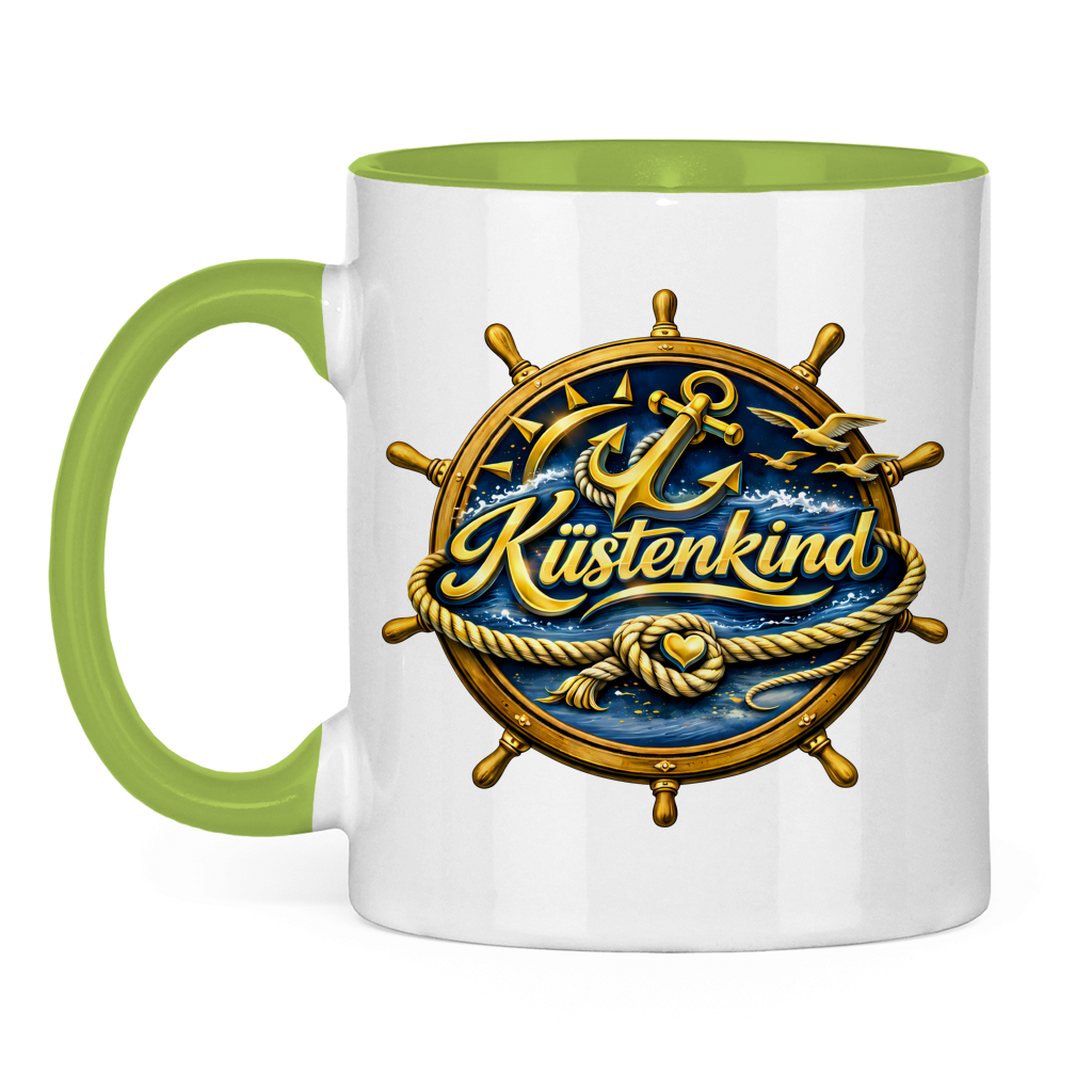 Keramik-Tasse zweifarbig  Küstenkind #600 blau-gold