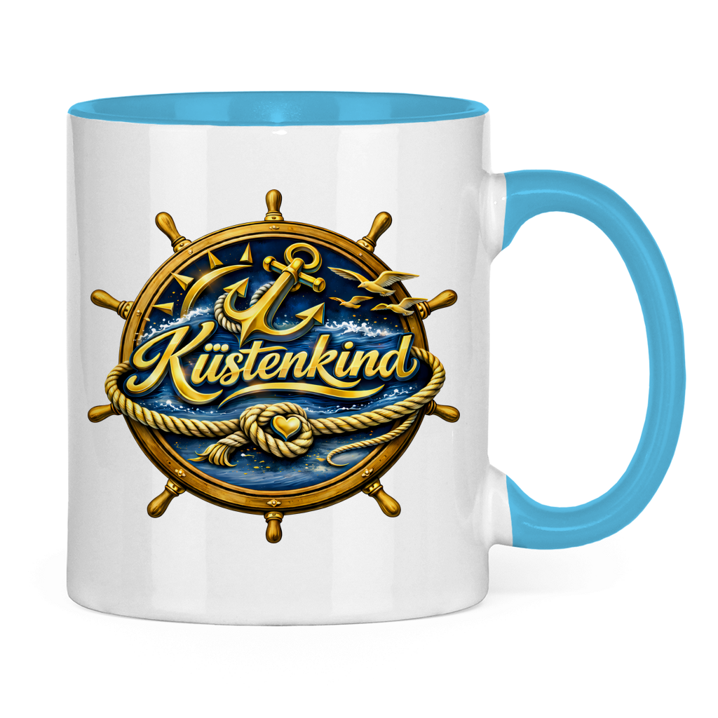 Keramik-Tasse zweifarbig  Küstenkind #600 blau-gold