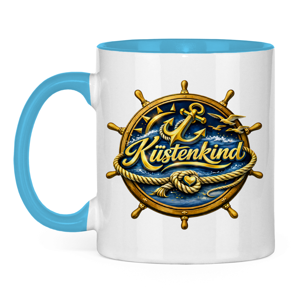 Keramik-Tasse zweifarbig  Küstenkind #600 blau-gold