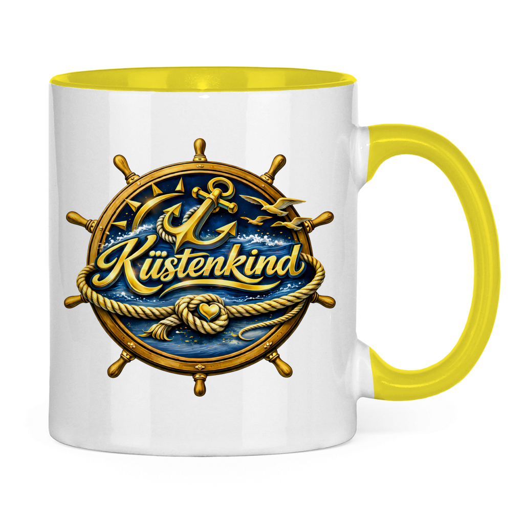 Keramik-Tasse zweifarbig  Küstenkind #600 blau-gold