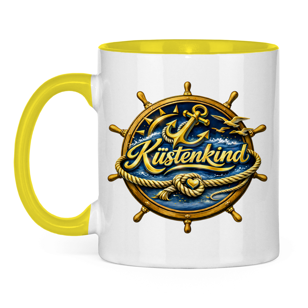 Keramik-Tasse zweifarbig  Küstenkind #600 blau-gold