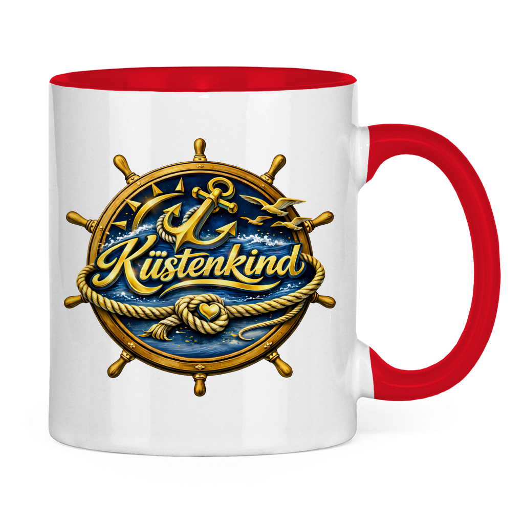 Keramik-Tasse zweifarbig  Küstenkind #600 blau-gold
