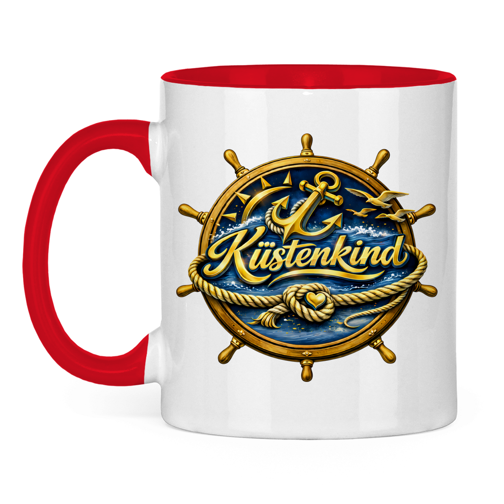 Keramik-Tasse zweifarbig  Küstenkind #600 blau-gold
