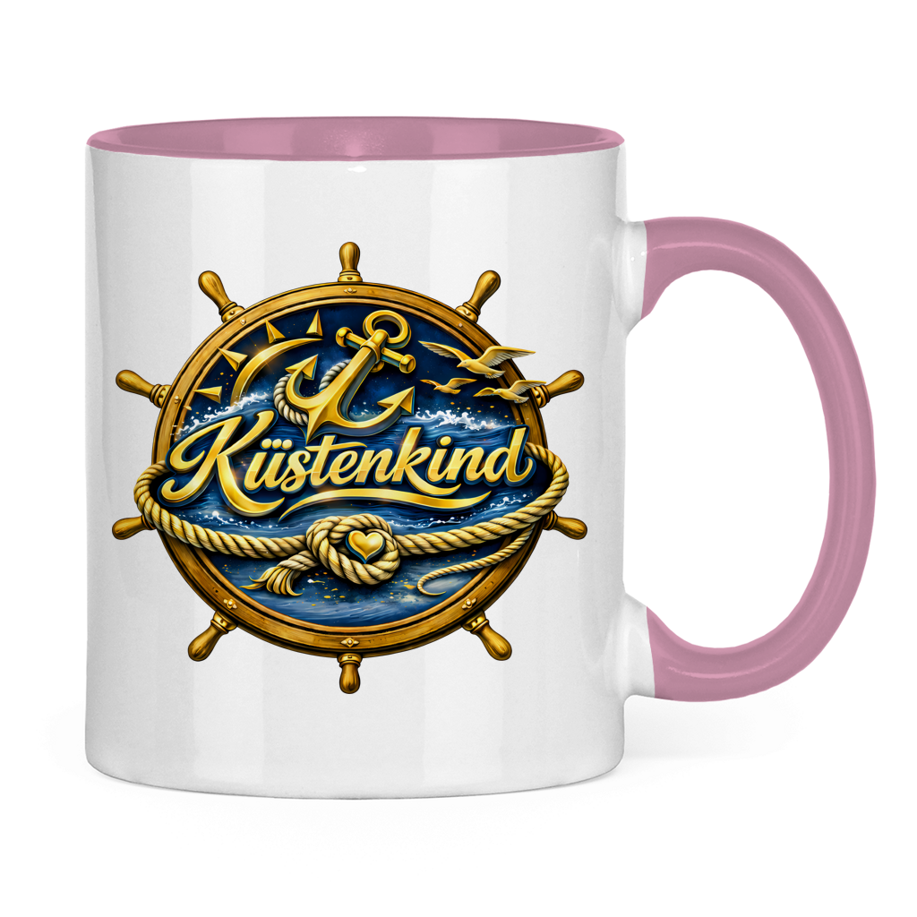 Keramik-Tasse zweifarbig  Küstenkind #600 blau-gold