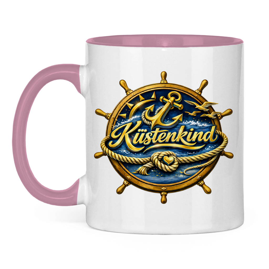 Keramik-Tasse zweifarbig  Küstenkind #600 blau-gold