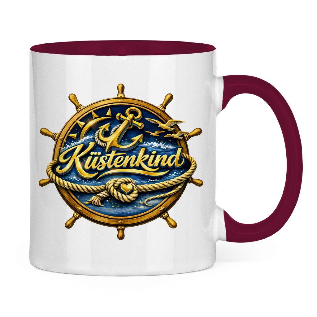 Keramik-Tasse zweifarbig  Küstenkind #600 blau-gold